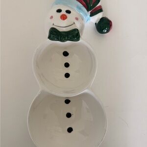 Festive Snowman Ceramic 2 Section Candy  Dish - White and Green